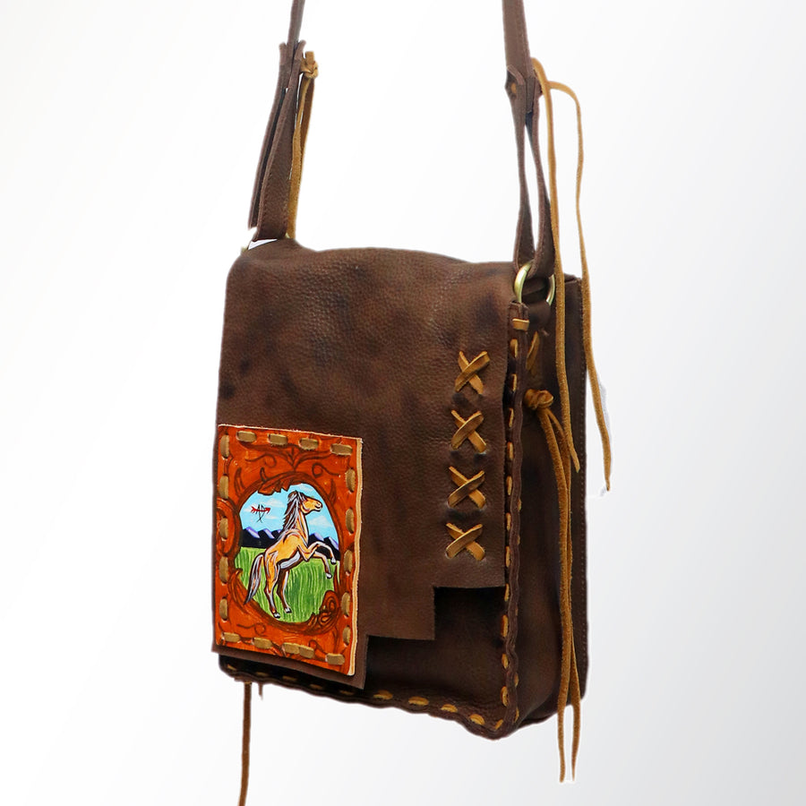 American Darling Hand-Painted Western Leather Cross body Bag with Fringes - Uhorse