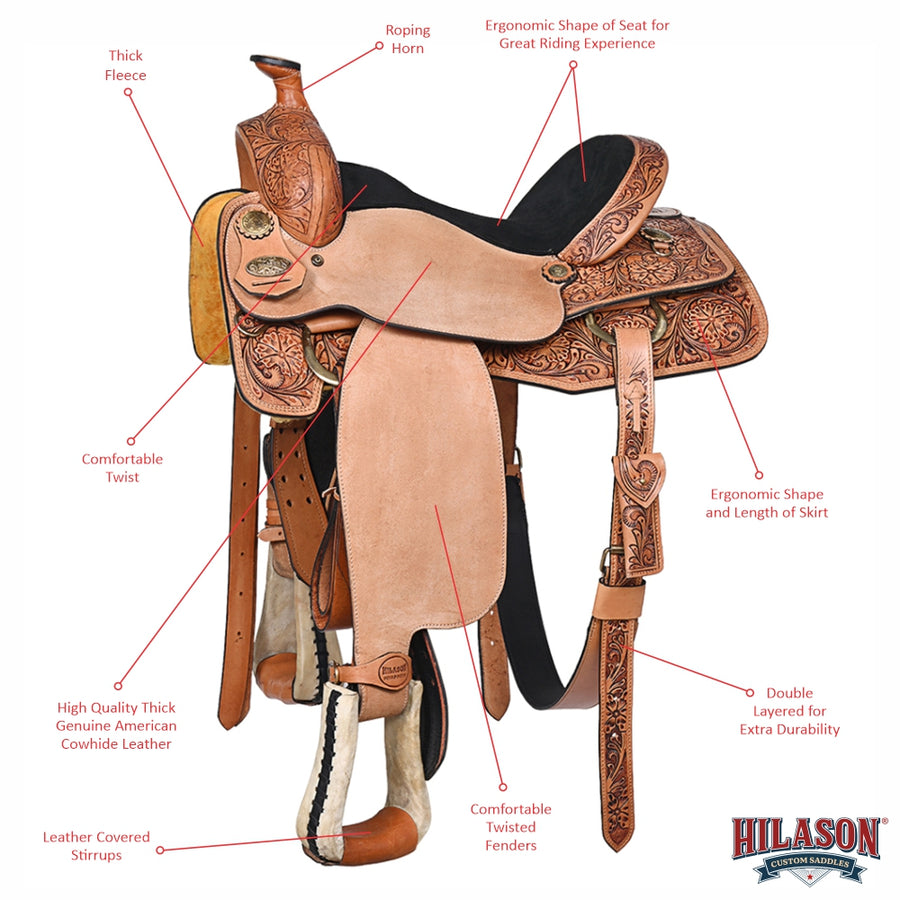 HILASON Western Horse Saddle Leather Ranch Roping Cowboy | Treeless for Horses Skirting