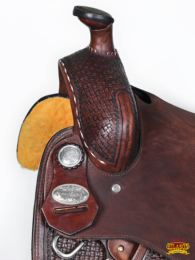 HILASON Western Horse Saddle Leather Ranch Roping Cowboy | Treeless for Horses Skirting
