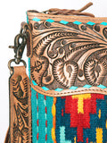 American Darling Signature Cross Body Bag Hand Tooled Floral Carved Leather Woven Saddle Blanket Fringes Genuine Leather