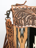 American Darling Signature Cross Body Bag Hand Tooled Floral Carved Leather Woven Saddle Blanket Fringes Genuine Leather