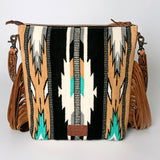 American Darling Signature Cross Body Bag Hand Tooled Floral Carved Leather Woven Saddle Blanket Fringes Genuine Leather