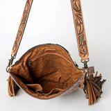 American Darling Signature Cross Body Bag Hand Tooled Floral Carved Leather Woven Saddle Blanket Fringes Genuine Leather