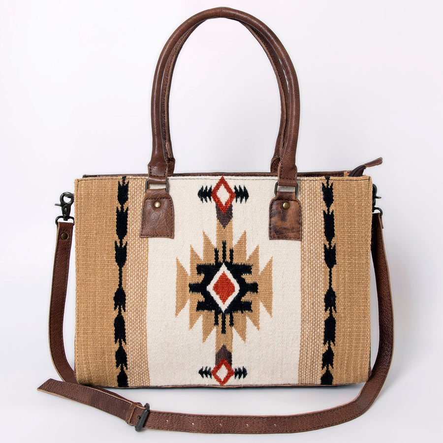 American Darling Tote Bag Hand Woven Saddle Blanket Genuine Leather Western Purse with YKK Zipper & Well-compartmentalized