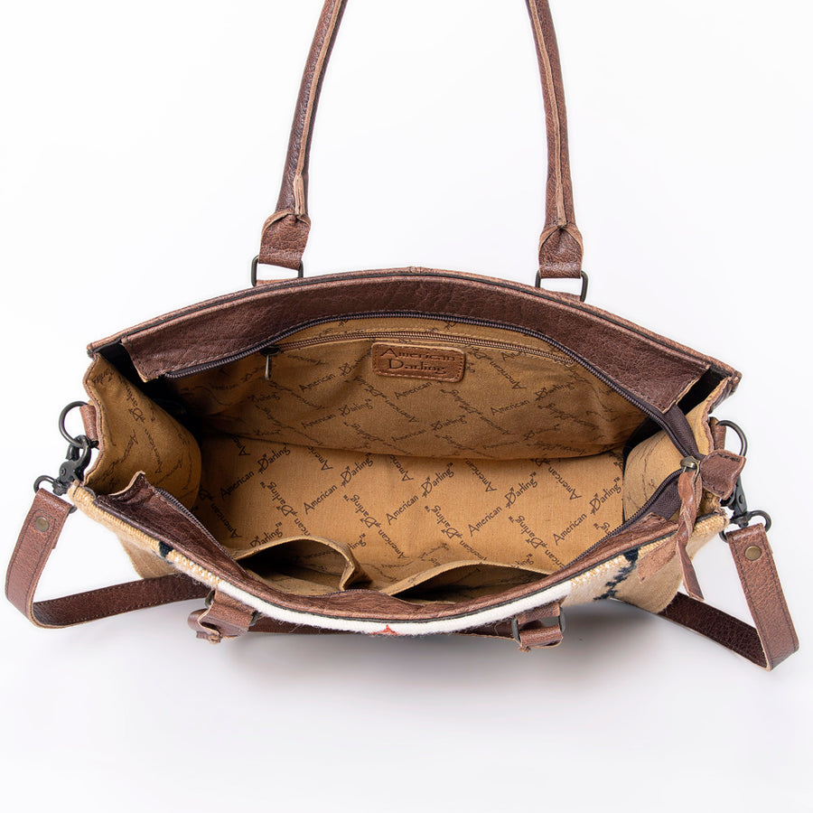 American Darling Tote Bag Hand Woven Saddle Blanket Genuine Leather Western Purse with YKK Zipper & Well-compartmentalized