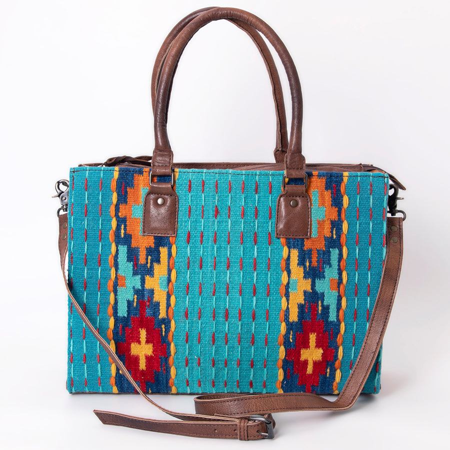 American Darling Tote Bag Hand Woven Saddle Blanket Genuine Leather Western Purse with YKK Zipper & Well-compartmentalized