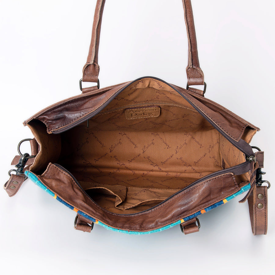 American Darling Tote Bag Hand Woven Saddle Blanket Genuine Leather Western Purse with YKK Zipper & Well-compartmentalized