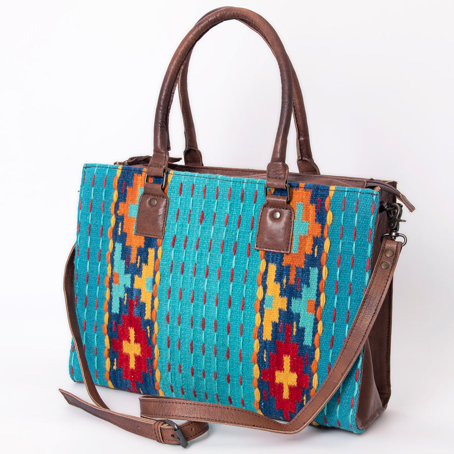 American Darling Hand Woven Saddle Blanket Western Leather Tote Bag - Uhorse