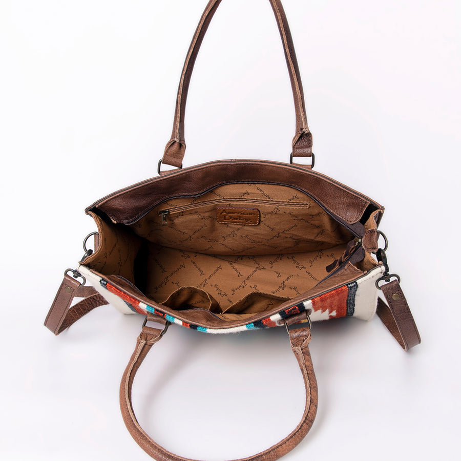 American Darling Tote Bag Hand Woven Saddle Blanket Genuine Leather Western Purse with YKK Zipper & Well-compartmentalized