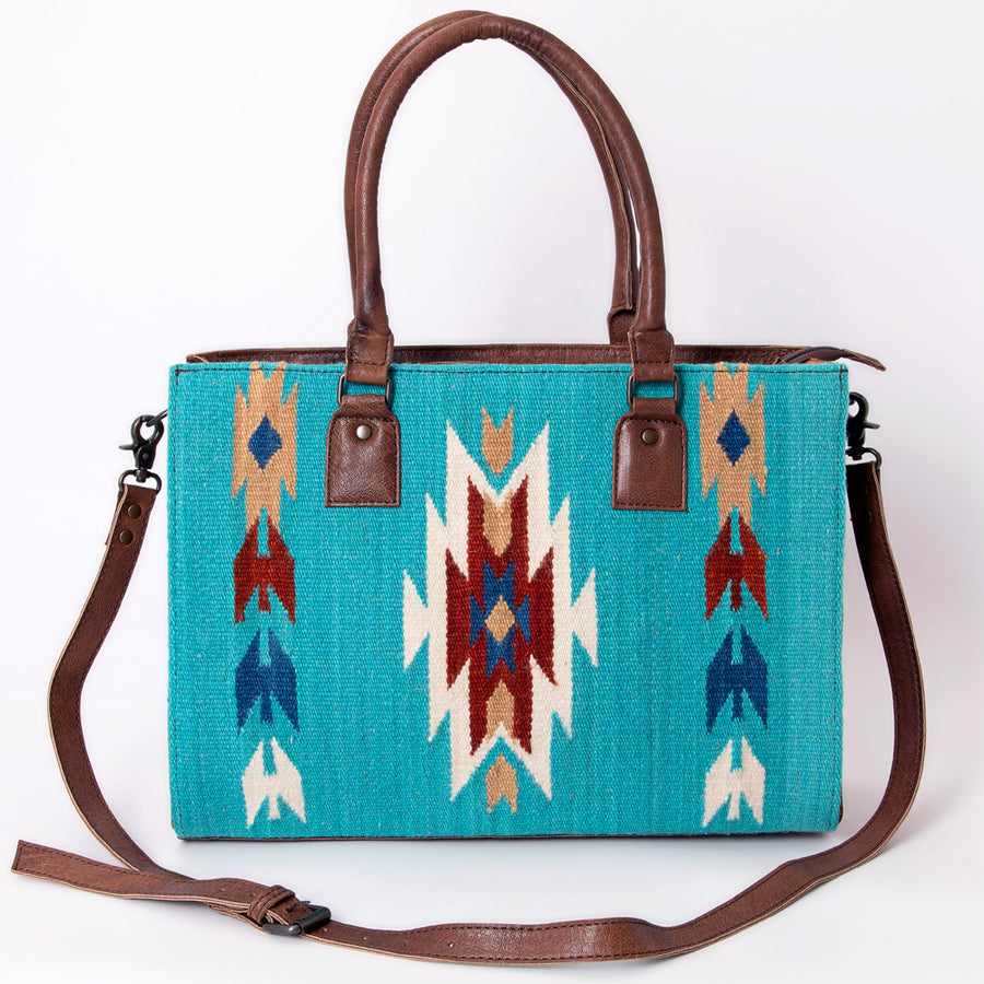 American Darling Tote Bag Hand Woven Saddle Blanket Genuine Leather Western Purse with YKK Zipper & Well-compartmentalized