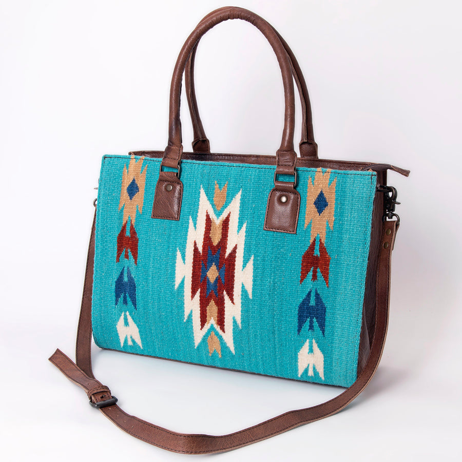 American Darling Hand Woven Saddle Blanket Western Leather Tote Bag - Uhorse