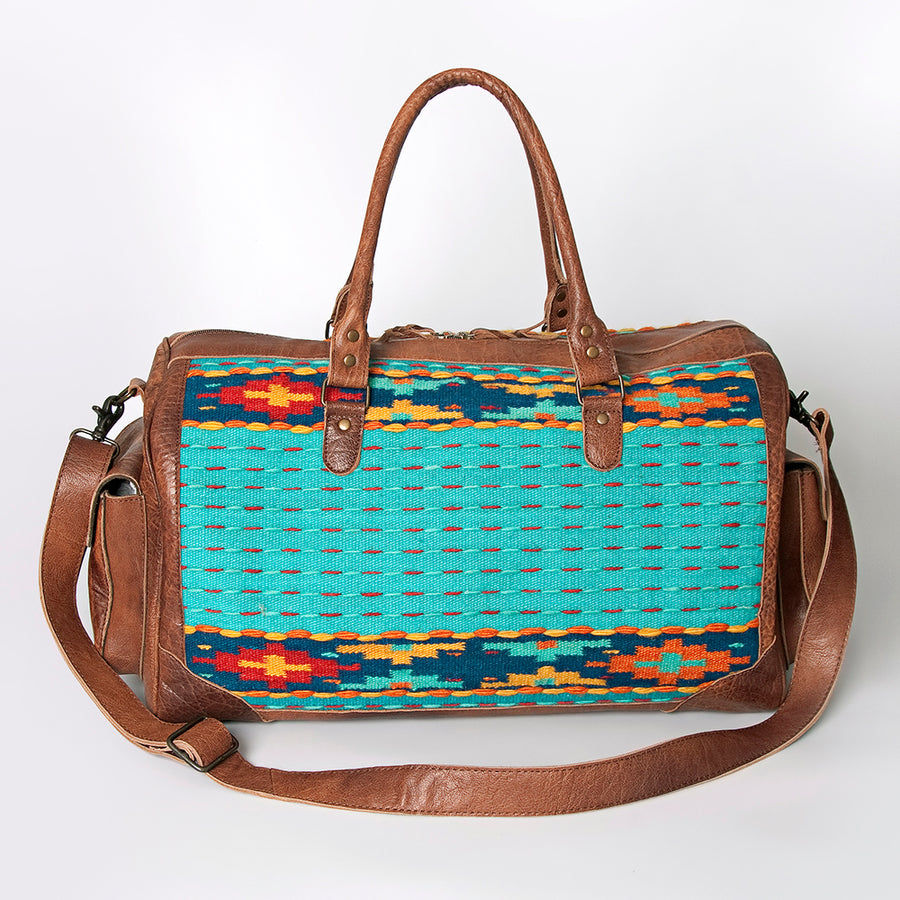 American Darling Duffel Bag Hand Woven Saddle Blanket Genuine Leather Western Travel Bag with YKK Zipper