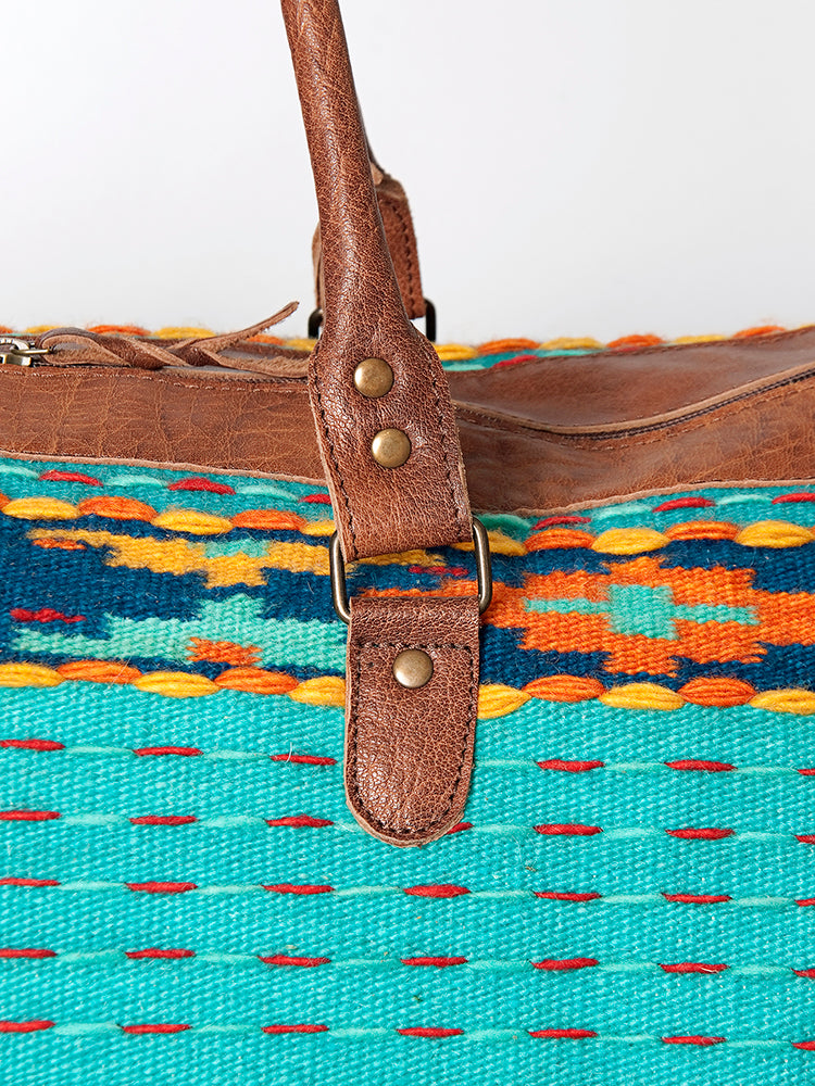American Darling Duffel Bag Hand Woven Saddle Blanket Genuine Leather Western Travel Bag with YKK Zipper