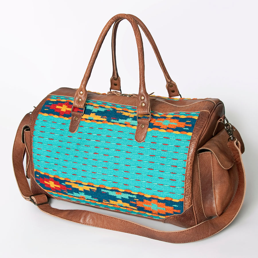 American Darling Hand Woven Saddle Blanket Western Leather Duffel Bag - Uhorse