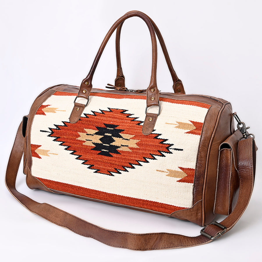 American Darling Duffel Bag Hand Woven Saddle Blanket Genuine Leather Western Travel Bag with YKK Zipper