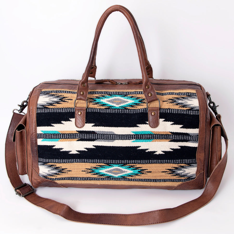 American Darling Duffel Bag Hand Woven Saddle Blanket Genuine Leather Western Travel Bag with YKK Zipper