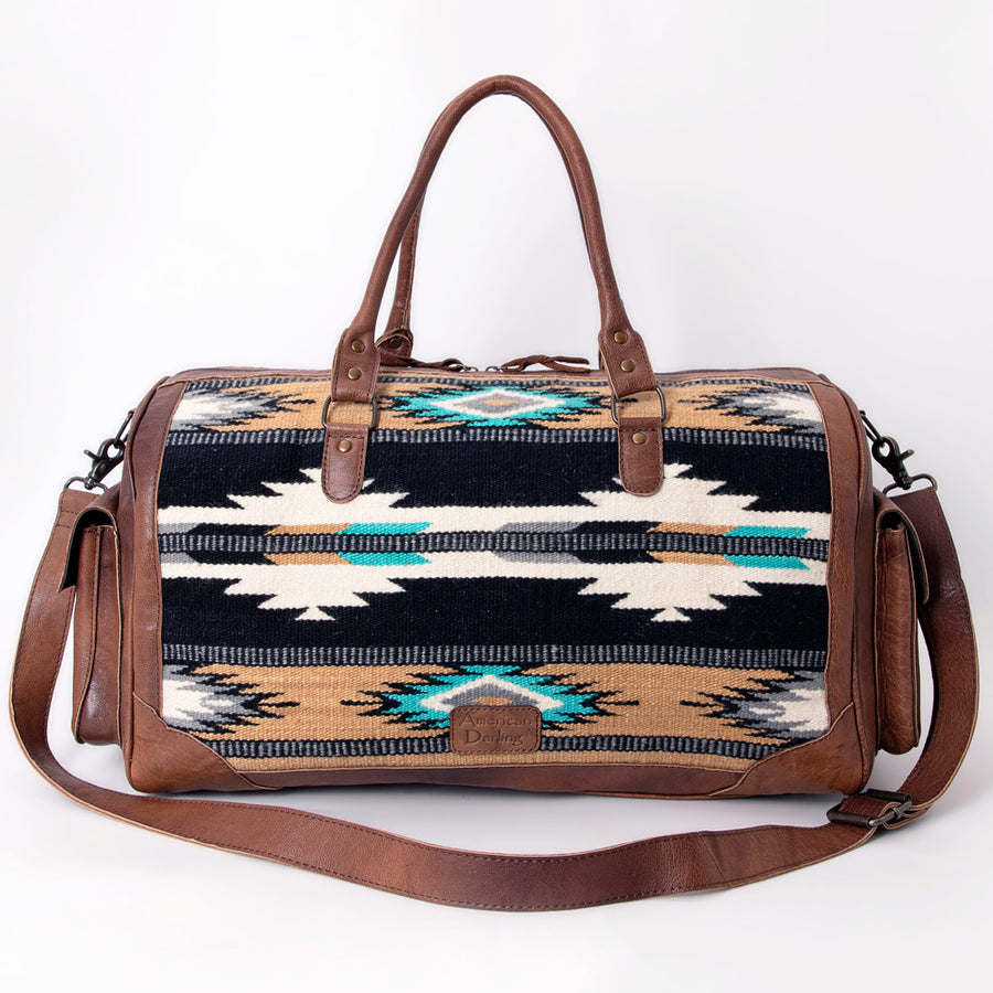 American Darling Duffel Bag Hand Woven Saddle Blanket Genuine Leather Western Travel Bag with YKK Zipper
