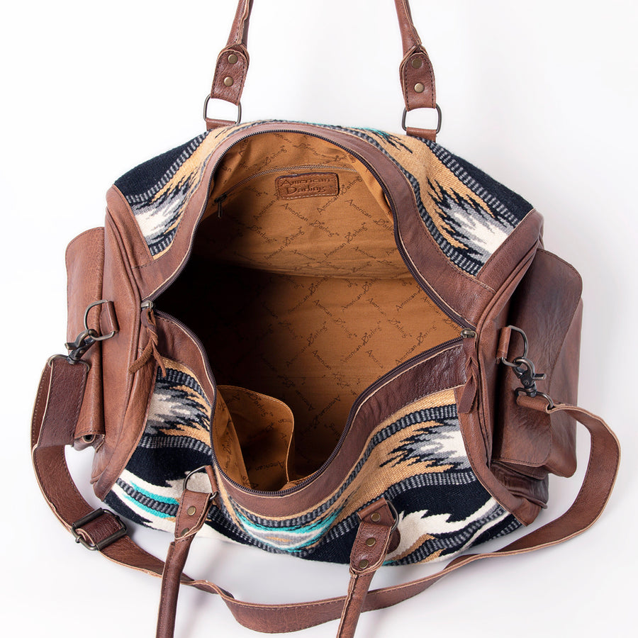 American Darling Duffel Bag Hand Woven Saddle Blanket Genuine Leather Western Travel Bag with YKK Zipper
