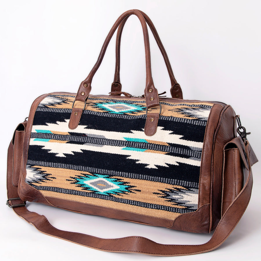 American Darling Hand Woven Saddle Blanket Western Leather Duffel Bag - Uhorse