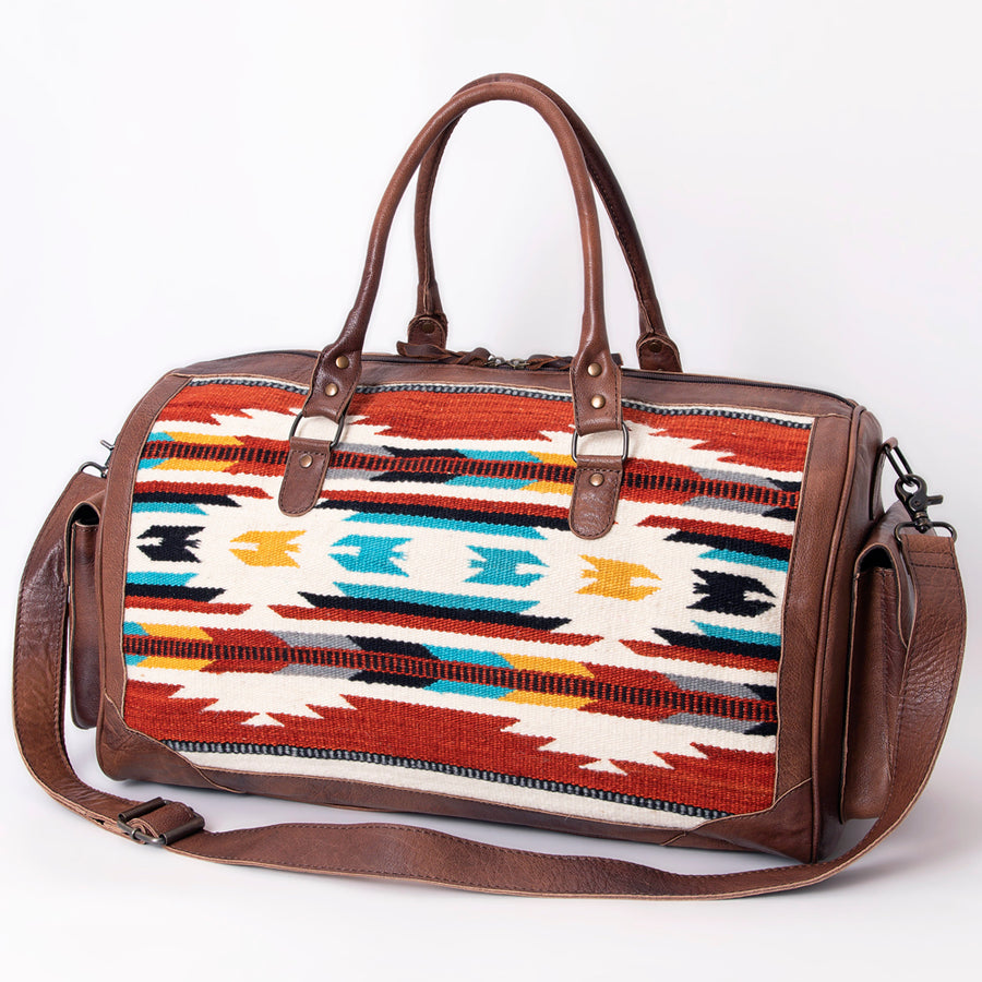 American Darling Duffel Bag Hand Woven Saddle Blanket Genuine Leather Western Travel Bag with YKK Zipper