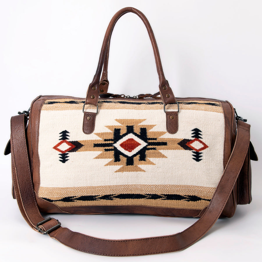 American Darling Duffel Bag Hand Woven Saddle Blanket Genuine Leather Western Travel Bag with YKK Zipper