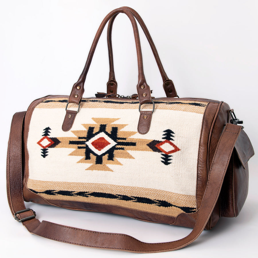 American Darling Hand Woven Saddle Blanket Western Leather Duffel Bag - Uhorse
