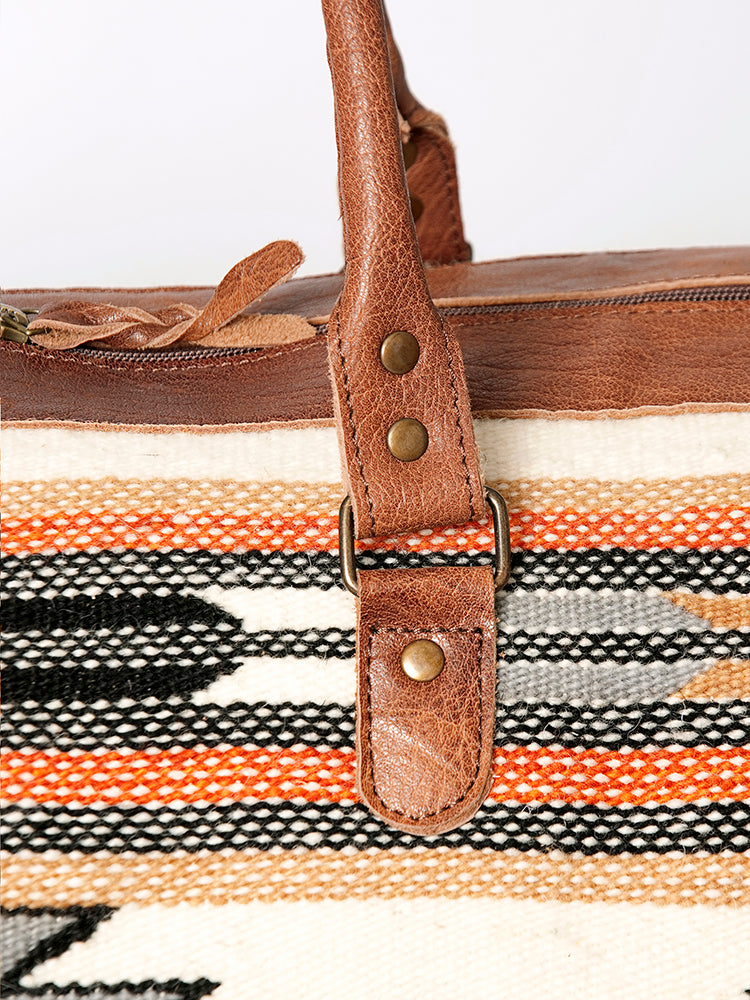 American Darling Duffel Bag Hand Woven Saddle Blanket Genuine Leather Western Travel Bag with YKK Zipper