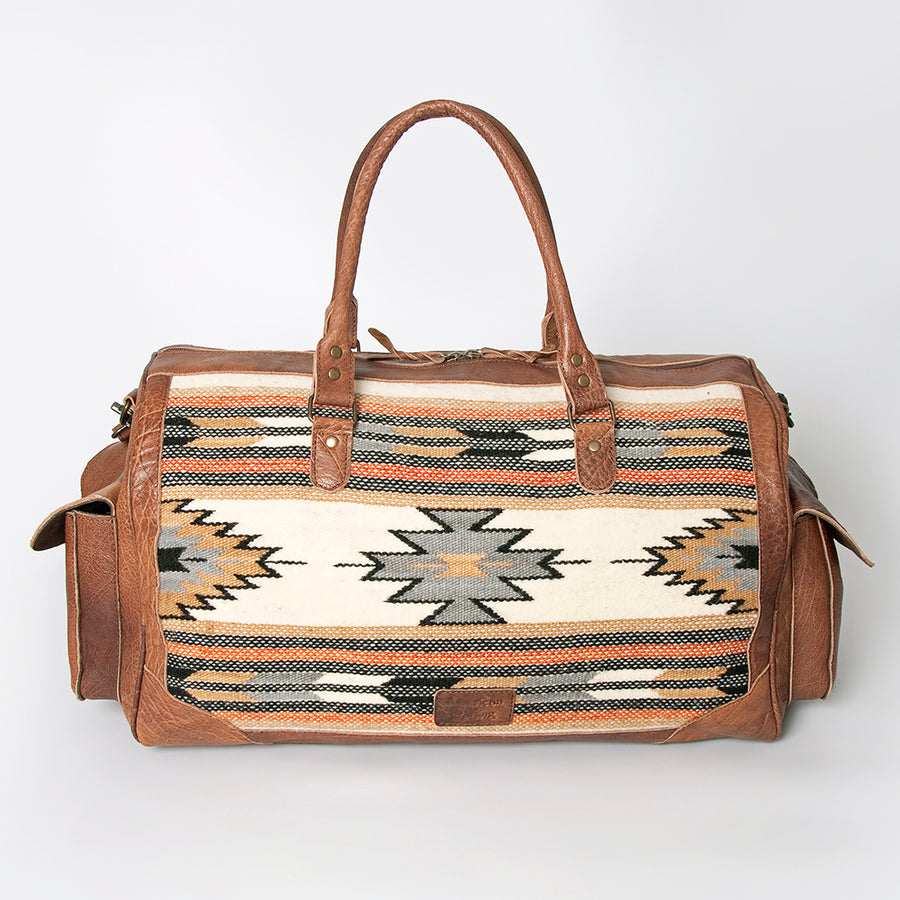 American Darling Duffel Bag Hand Woven Saddle Blanket Genuine Leather Western Travel Bag with YKK Zipper