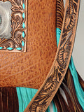 American Darling Messenger Hand Tooled Hair On Genuine Leather W.