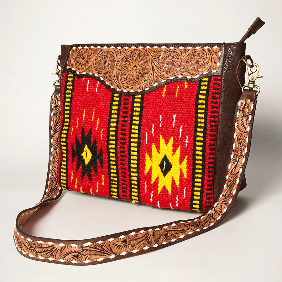 American Darling Hand Tooled Genuine Leather Messenger Bag Saddle Blanket - Uhorse