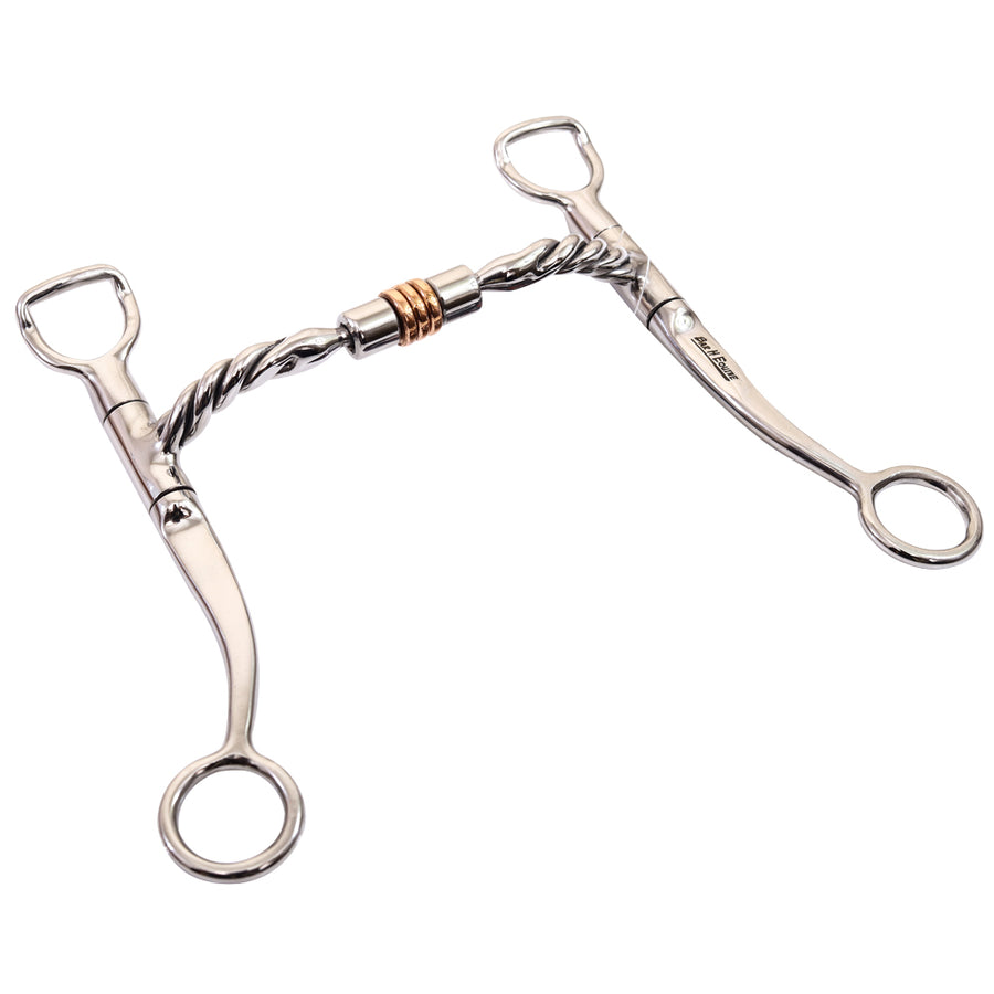 Bar H Equine Twisted Wire Straight Shank Tongue Relief Bit W/Copper Ring | Bits for Horses Horse Snaffle and bridles - Uhorse
