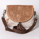 American Darling ADBGK129B Messenger Hand Tooled Hair On Genuine Leather Women Bag Western Handbag Purse