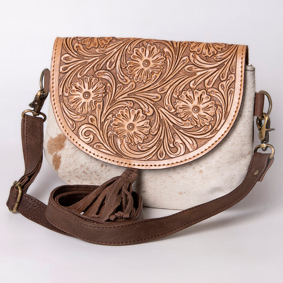 American Darling Messenger Hand Tooled Hair On Genuine Leather Western Women Bag Handbag Purse | Cute - Uhorse
