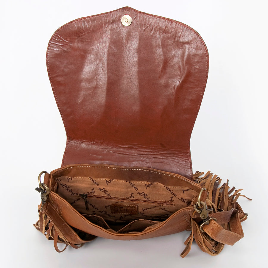 American Darling Messenger Bag Hand Tooled Sunflower Cactus Leather with Fringes Western Crossbody 11.5in x 11.5in