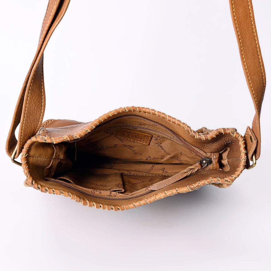 American Darling Large Cross body Bag Hand Tooled Cactus Floral Hair-On Cowhide Western Leather Purse 11.5in x 11in