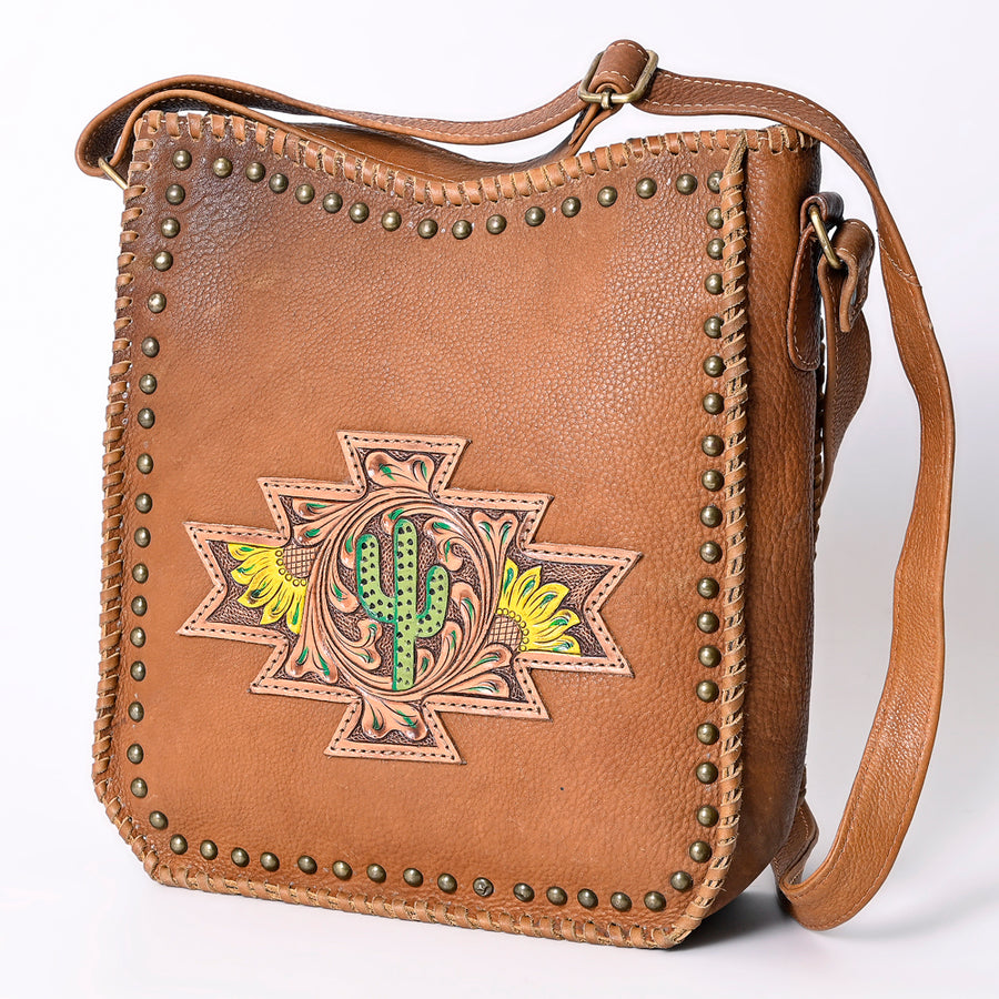 American Darling Hand Tooled Large Cross body Bag - Hair-On Cowhide Western Leather Purse - Uhorse