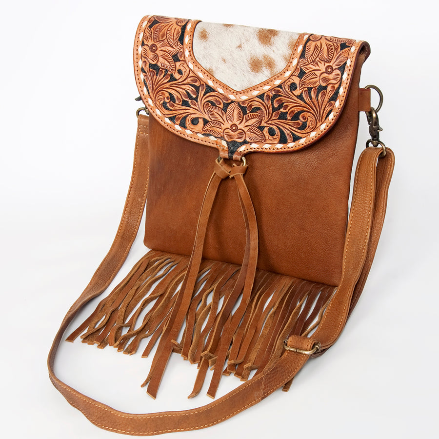 American Darling Messenger Hand Tooled Hair On Genuine Leather Western Women Bag Handbag Purse | Cute - Hilason