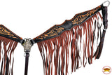 HILASON Western Horse Floral Fringes Headstall Breast Collar Set Genuine Leather Black