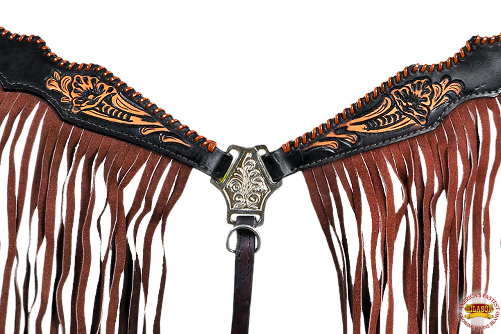 Western Horse Breastcollar Tack American Leather W/ Fringes Hilason