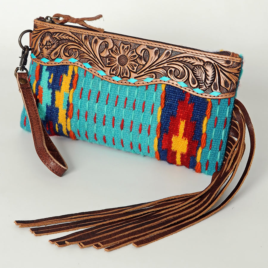 American Darling Hand Tooled Saddle Blanket Wristlet Bag - Uhorse
