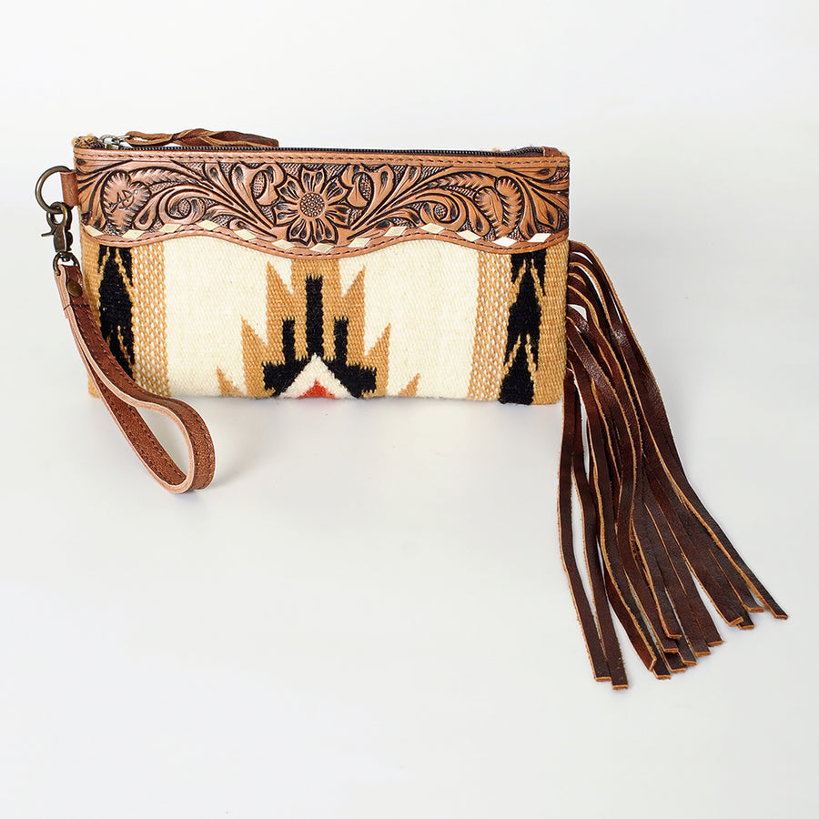 American Darling Wristlet Bag Handcrafted from Floral Embossed Damascus Genuine Leather with YKK Zipper and Wrist Strap