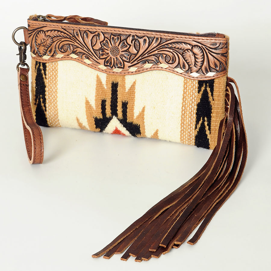 American Darling Hand Tooled Saddle Blanket Wristlet Bag - Uhorse