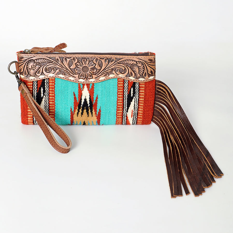 American Darling Wristlet Bag Handcrafted from Floral Embossed Damascus Genuine Leather with YKK Zipper and Wrist Strap