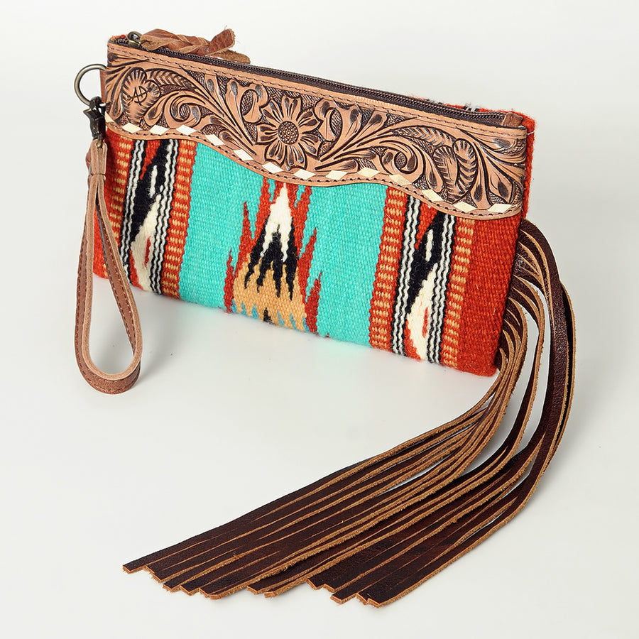 American Darling Hand Tooled Saddle Blanket Wristlet Bag - Uhorse