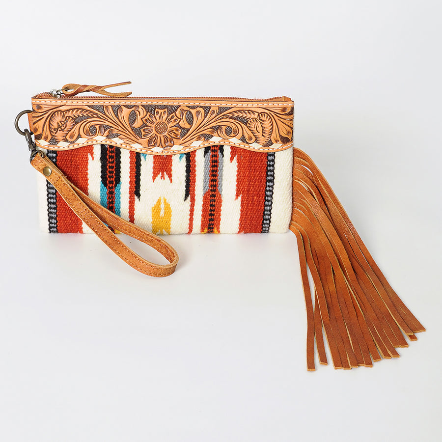 American Darling Wristlet Bag Handcrafted from Floral Embossed Damascus Genuine Leather with YKK Zipper and Wrist Strap