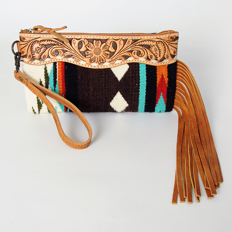 American Darling Wristlet Bag Handcrafted from Floral Embossed Damascus Genuine Leather with YKK Zipper and Wrist Strap