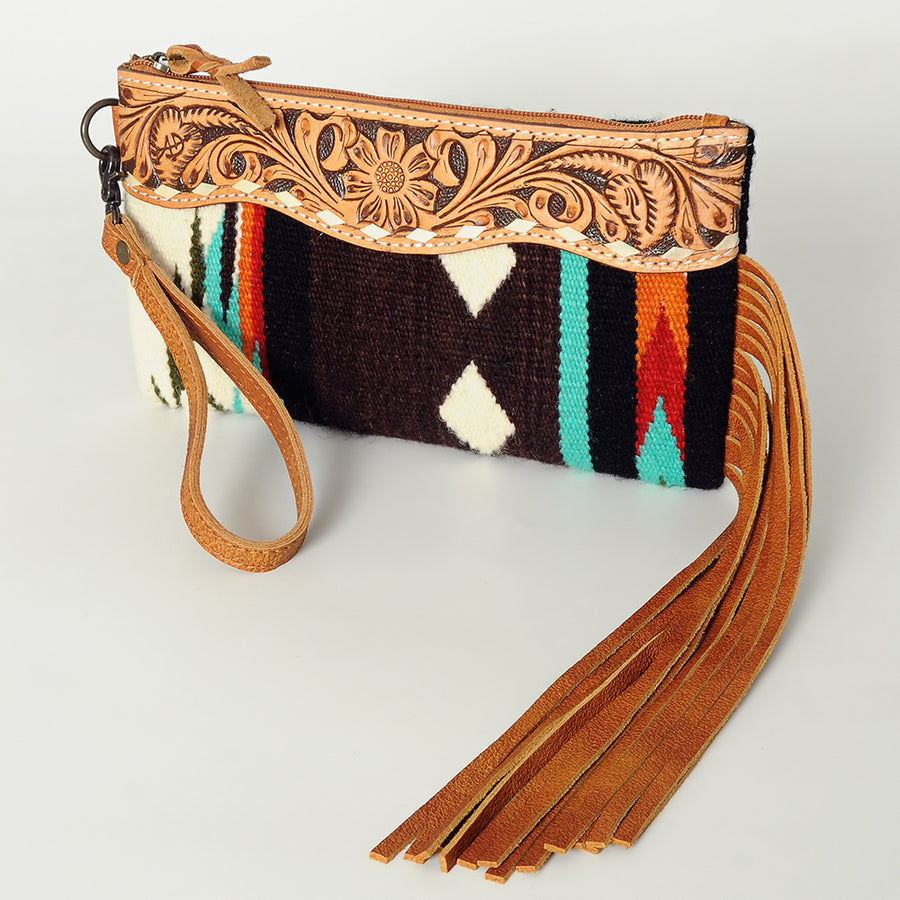 American Darling Hand Tooled Saddle Blanket Wristlet Bag - Uhorse