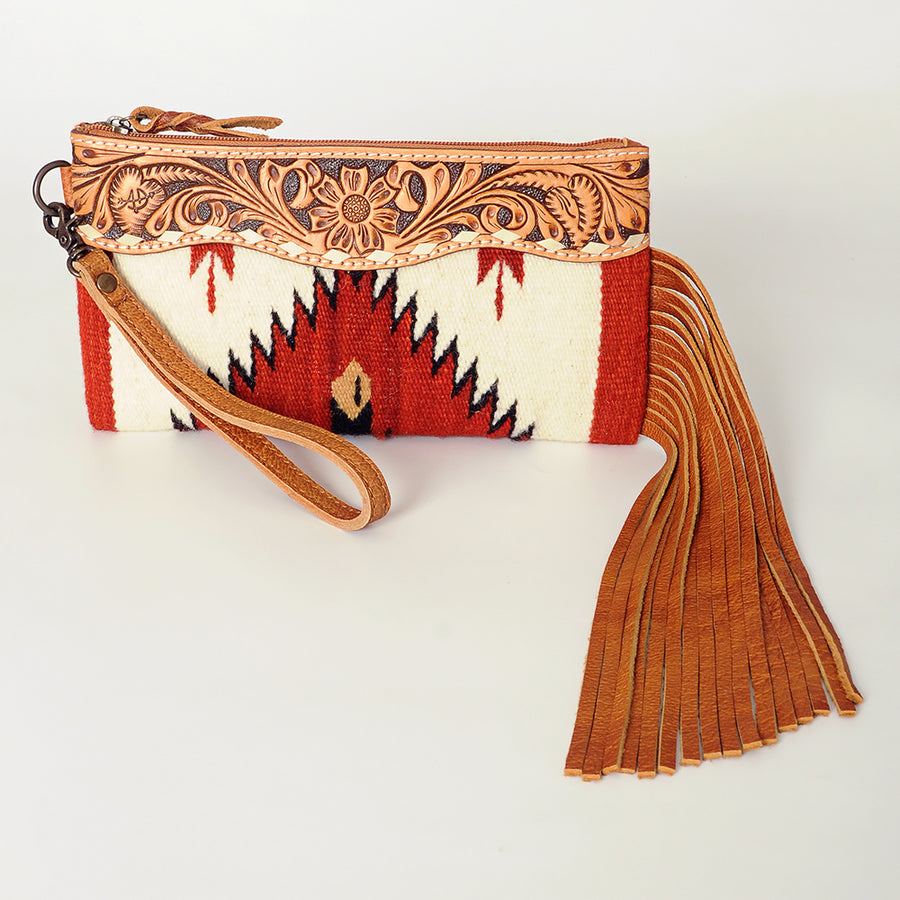 American Darling Wristlet Bag Handcrafted from Floral Embossed Damascus Genuine Leather with YKK Zipper and Wrist Strap