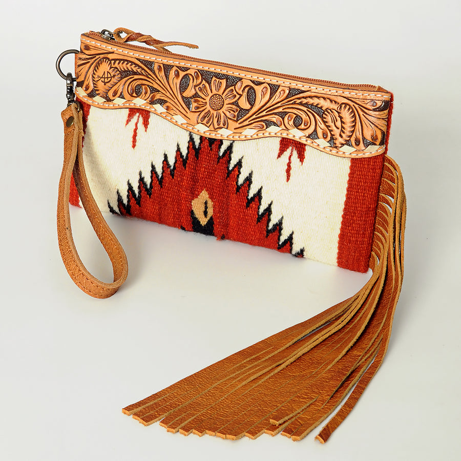 American Darling Hand Tooled Saddle Blanket Wristlet Bag - Uhorse