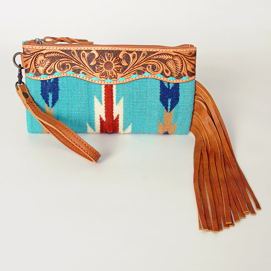 American Darling Wristlet Bag Handcrafted from Floral Embossed Damascus Genuine Leather with YKK Zipper and Wrist Strap